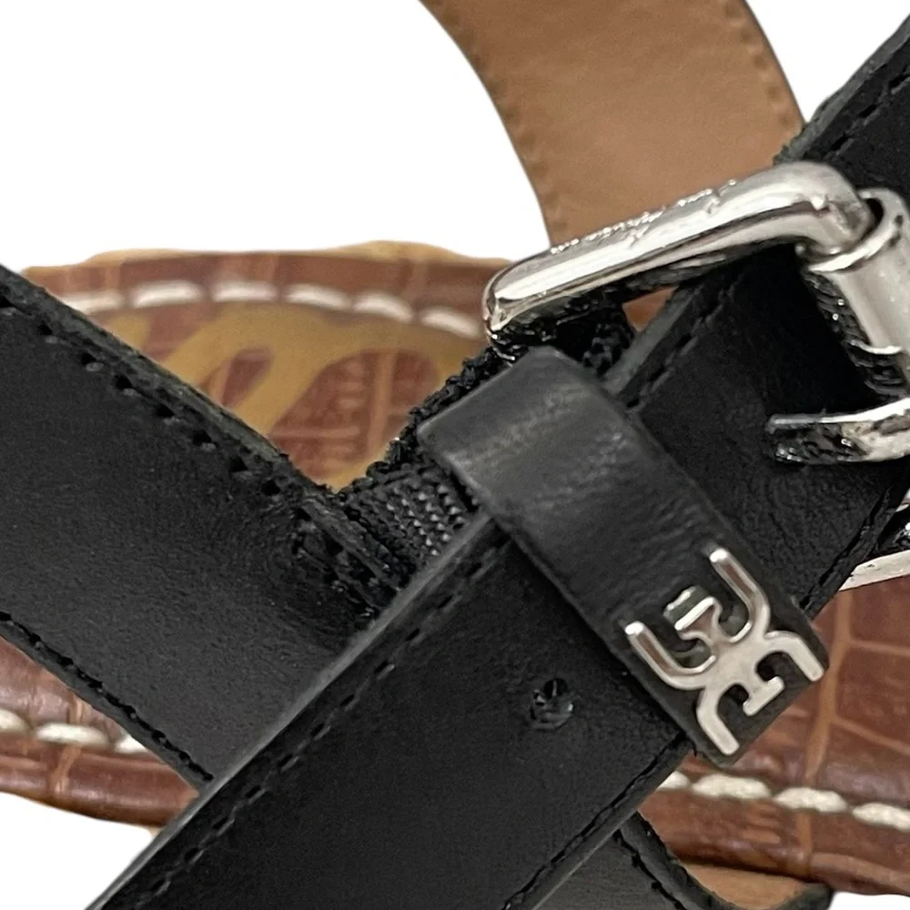 Sam Edelman Darline Black Leather Wedge Espadrilles Sandals - Picture 9 of 11